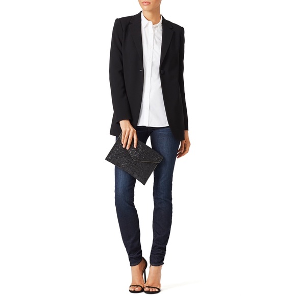 Rebecca Minkoff Black Glitter Leo Clutch NWOT - Picture 2 of 16